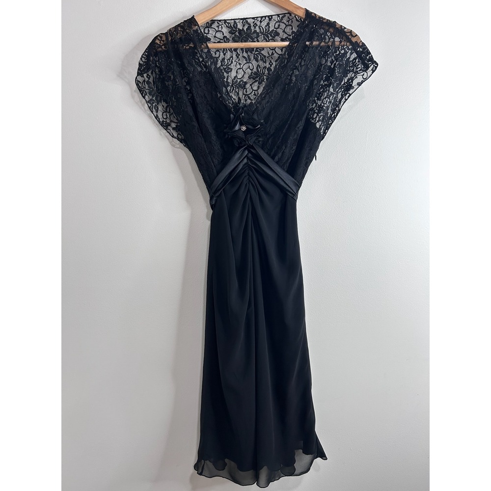 VTG Y2K Black Lace Babydoll‎ Cocktail Dress Sz 8 Satin Whimsigoth Fairy Prom 90s
